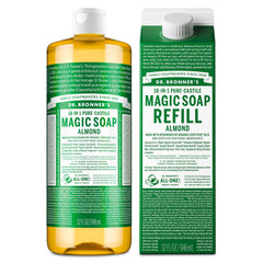 Dr. Bronner's almond 32oz front label shows product identity and scent benefit