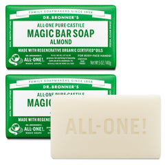 Dr. Bronner's almond bar front packaging showing brand and scent, clear product identity