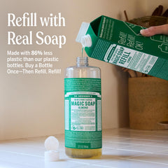 Dr. Bronner's almond refill pouch reduces waste and offers easy transfer