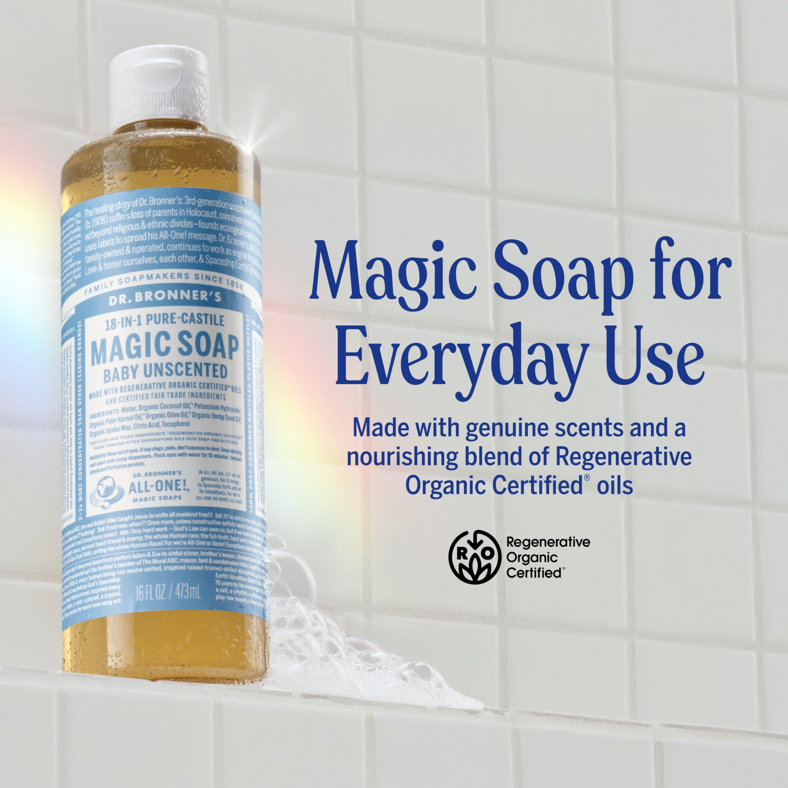 Dr. Bronner's back label close-up highlighting organic certified ingredients