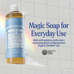 Dr. Bronner's back label close-up highlighting organic certified ingredients