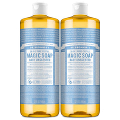 Dr. Bronner's bottle front packaging shows label and unscented benefits