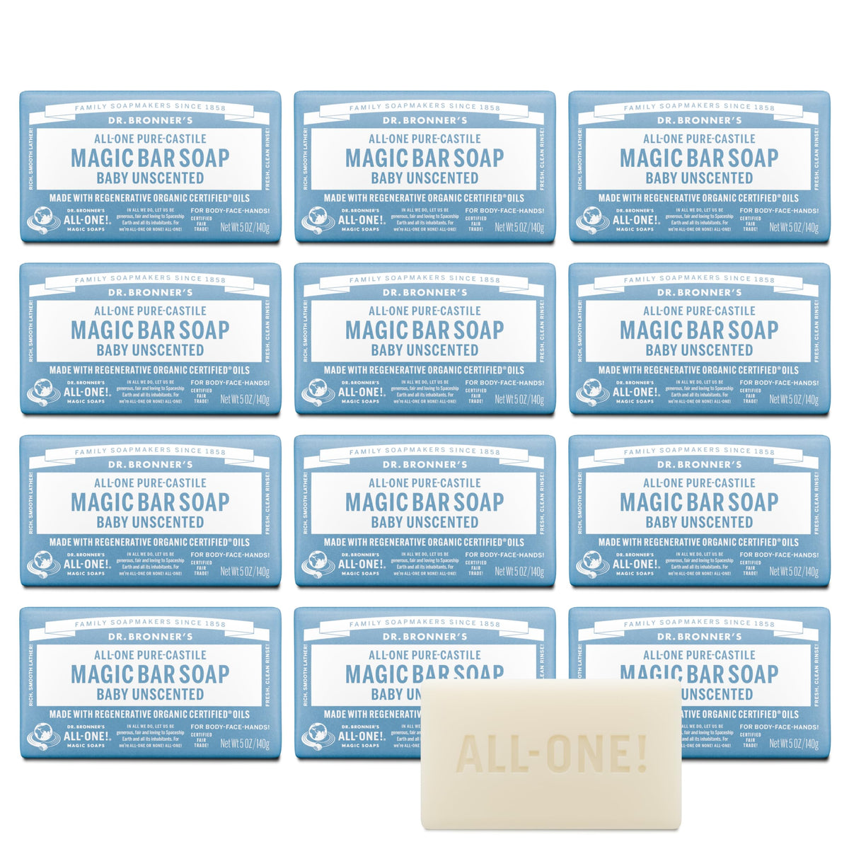 Dr. Bronner's front packaging showing 12-pack and product name for easy identification