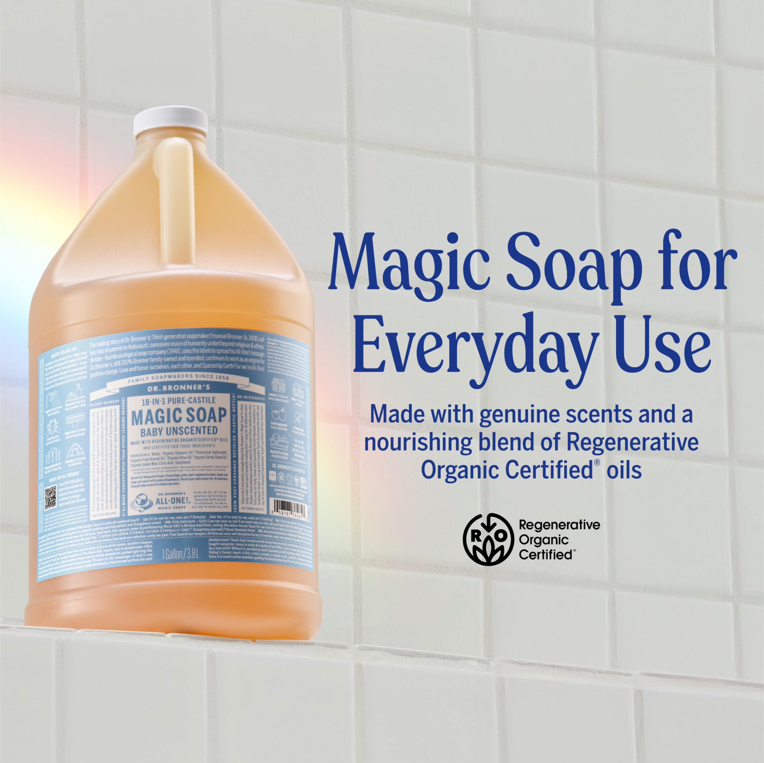 Dr. Bronner's bottle pump dispensing soap for convenient refill use