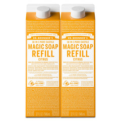 Dr. Bronner's citrus 2-pack front cartons showing eco refill benefit