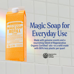 Dr. Bronner's citrus pour spout detail reducing spills and waste