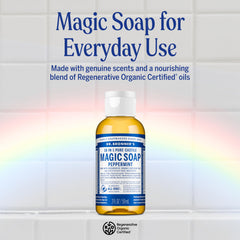 dr bronner's close-up of liquid pour demonstrating rich lather and easy dilution