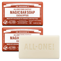 Dr. Bronner's eucalyptus bar front packaging showing brand and scent for clear purchase choice