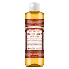 Dr. Bronner's front label showing eucalyptus scent and product benefits