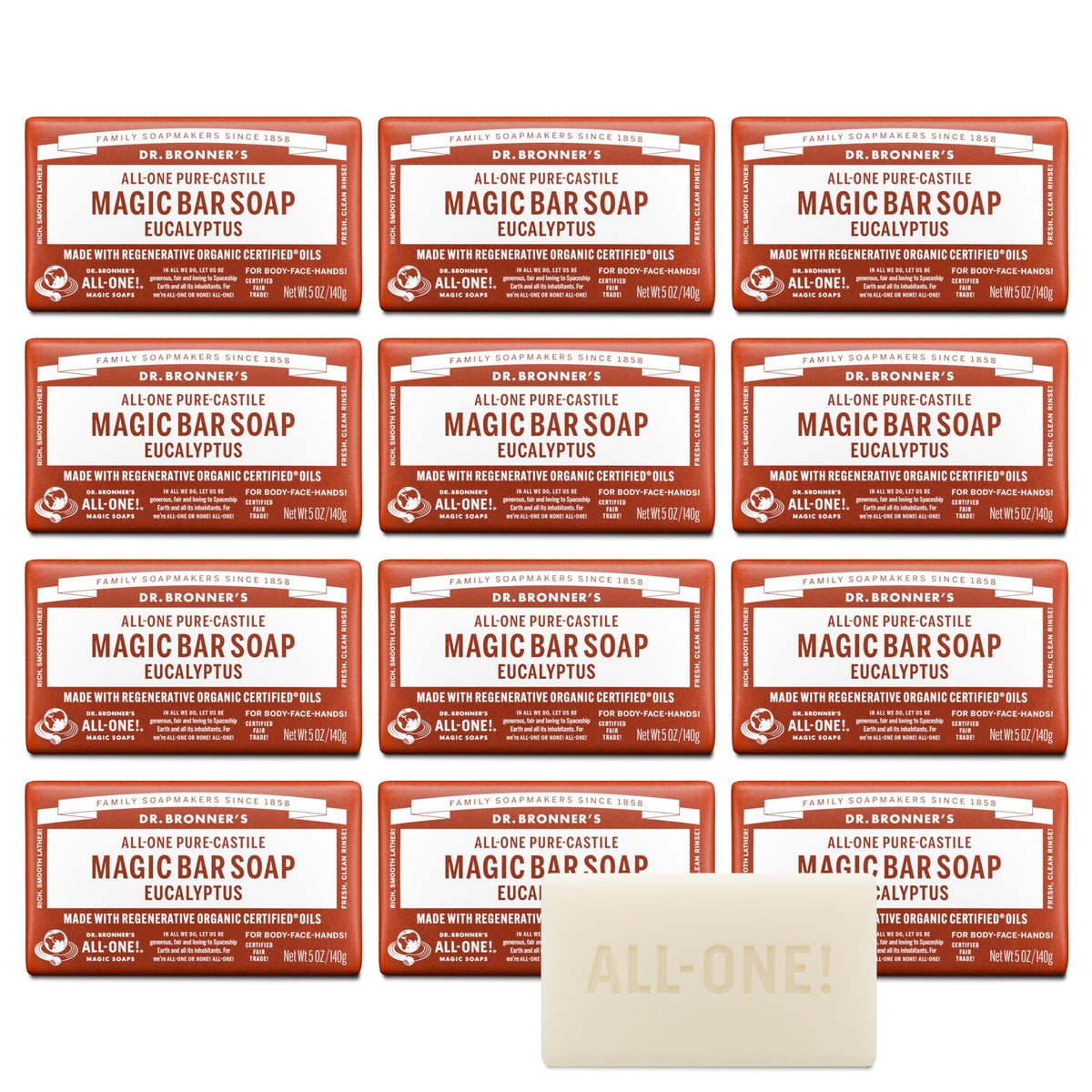 Dr. Bronner's eucalyptus front packaging showing product and benefit of clear labeling