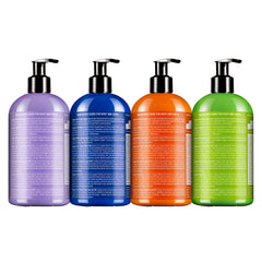 Dr. Bronner's four bottles lined up displaying variety and convenient set