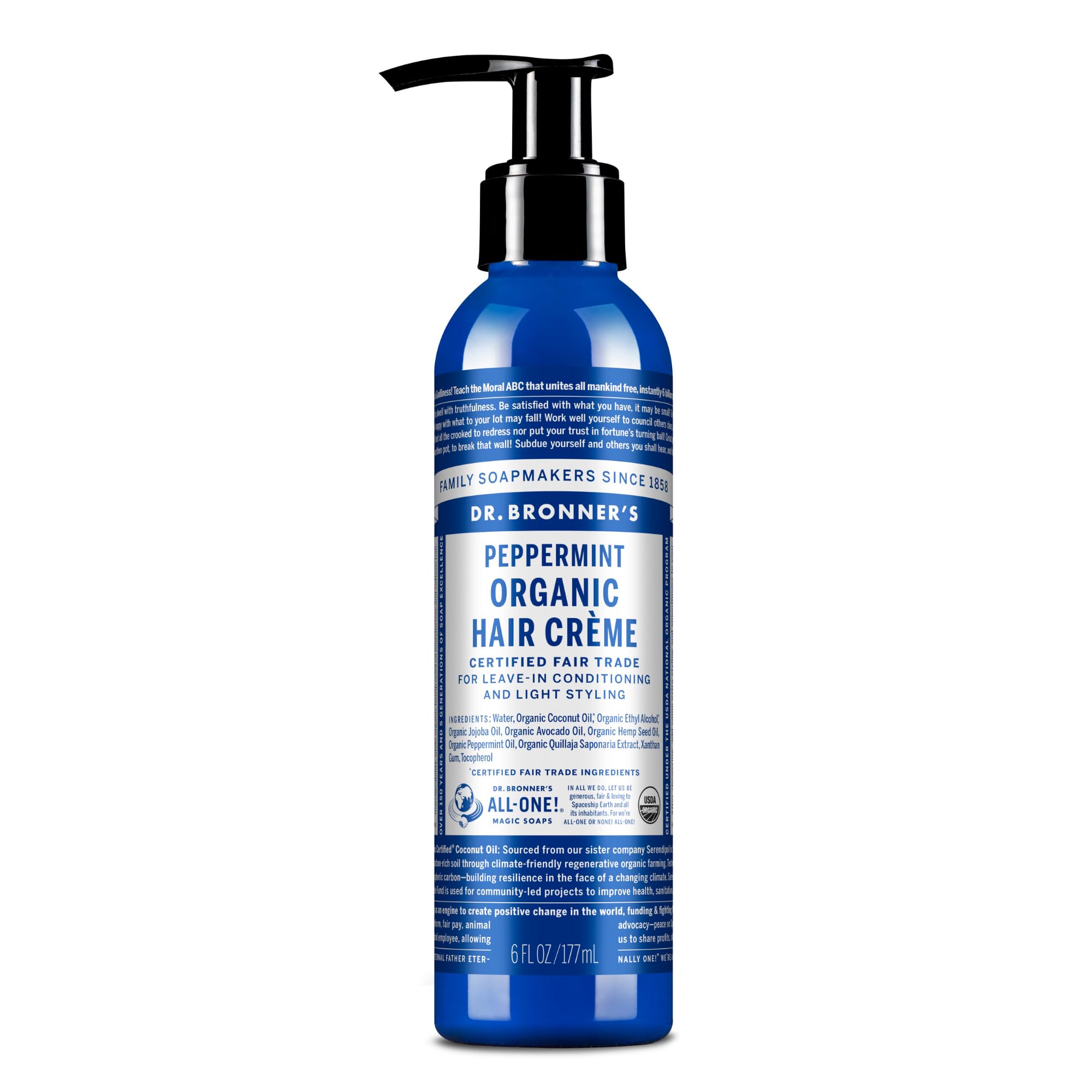 Dr. Bronner's front packaging showing clean organic styling cream and benefits