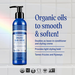 Dr. Bronner's open tube displaying creamy texture that smooths hair