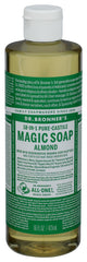 Dr. Bronner's bottle front packaging showing almond scent and branding benefits