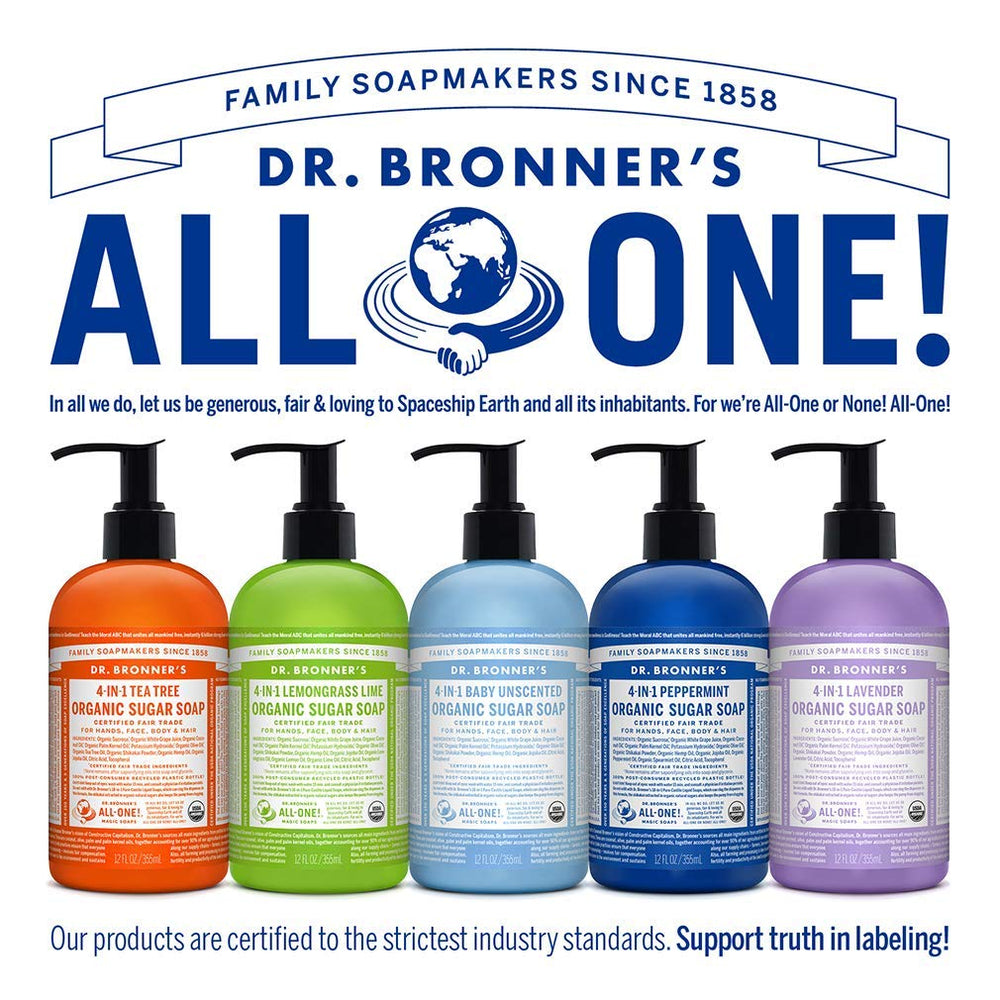 Dr. Bronner's hand washing at kitchen sink showing clean hands quickly
