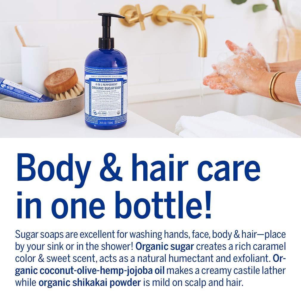 Dr. Bronner's label closeup emphasizing organic ingredients and sourcing