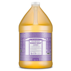 Dr. Bronner's gallon front view showing label and size, conveys value