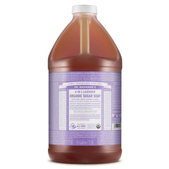 Dr. Bronner's lavender sugar soap front bottle showing size and calming scent benefit
