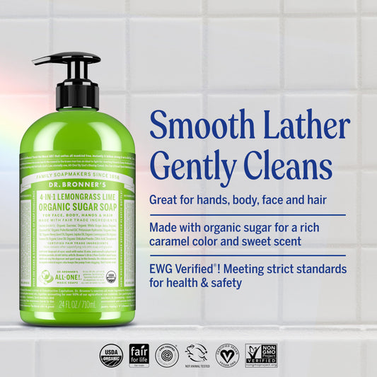 Dr. Bronner's pump dispensing soap for easy portion control benefit