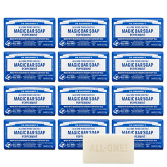 Dr. Bronner's front packaging showing peppermint bars and eco-friendly branding benefit