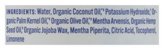 Dr. Bronner's peppermint soap used in shower showing refreshing clean scent