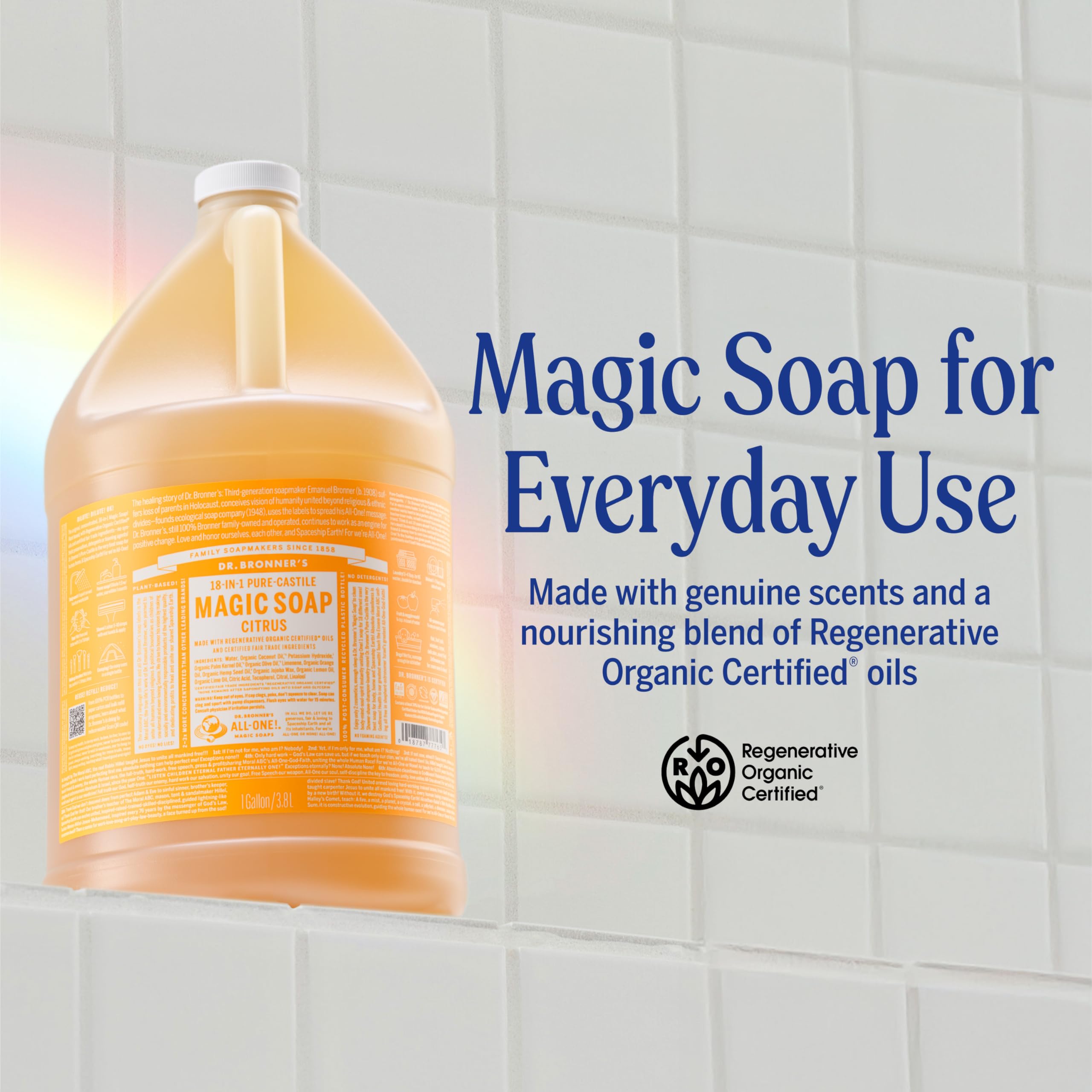 Dr. Bronner's being poured to dilute with water for concentrated value