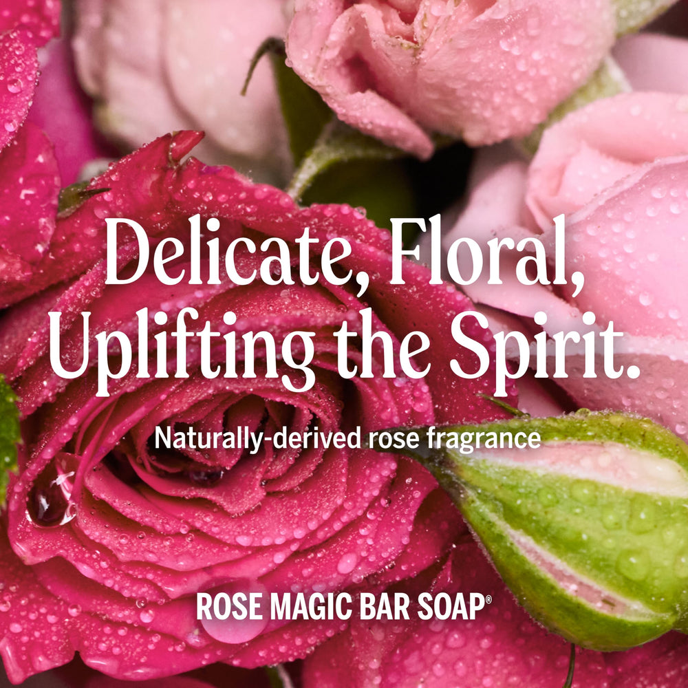 Dr. Bronner's Rose bar used on hair to show multitasking shampoo benefit