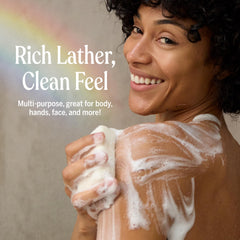 Dr. Bronner's Rose bar in hands showing easy lathering and control