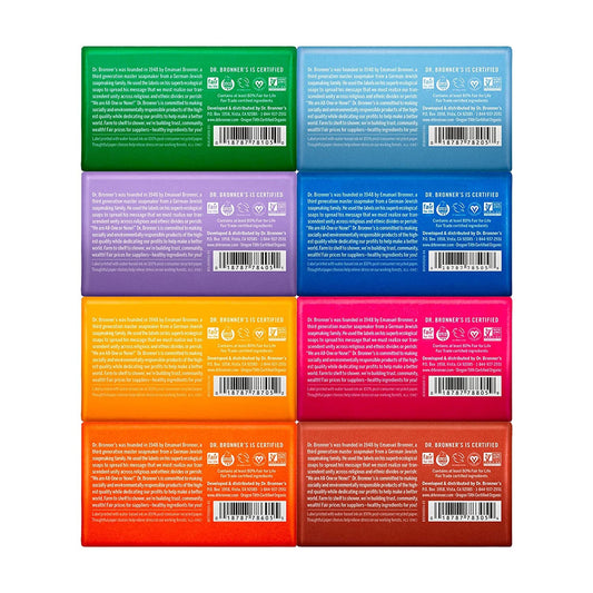 Dr. Bronner's array of eight scent bars displayed to compare options