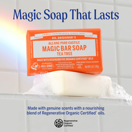 Dr. Bronner's tea tree bar close-up texture highlighting rich lather potential