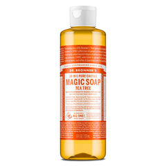 Dr. Bronner's front label showing tea tree 8 oz and organic benefits