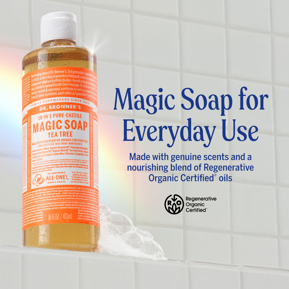 Dr. Bronner's liquid soap being poured to show concentrated texture