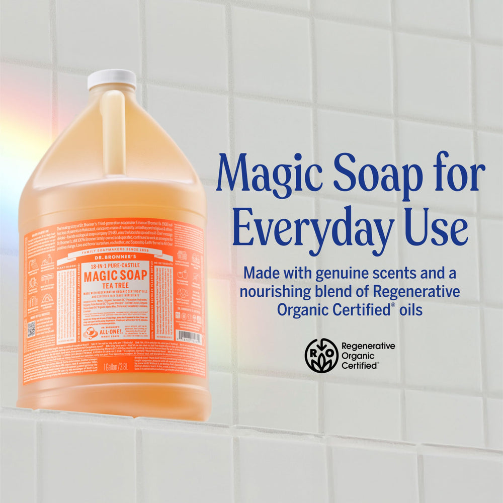 Dr. Bronner's tea tree close-up of pour spout for easy refill and controlled dosing