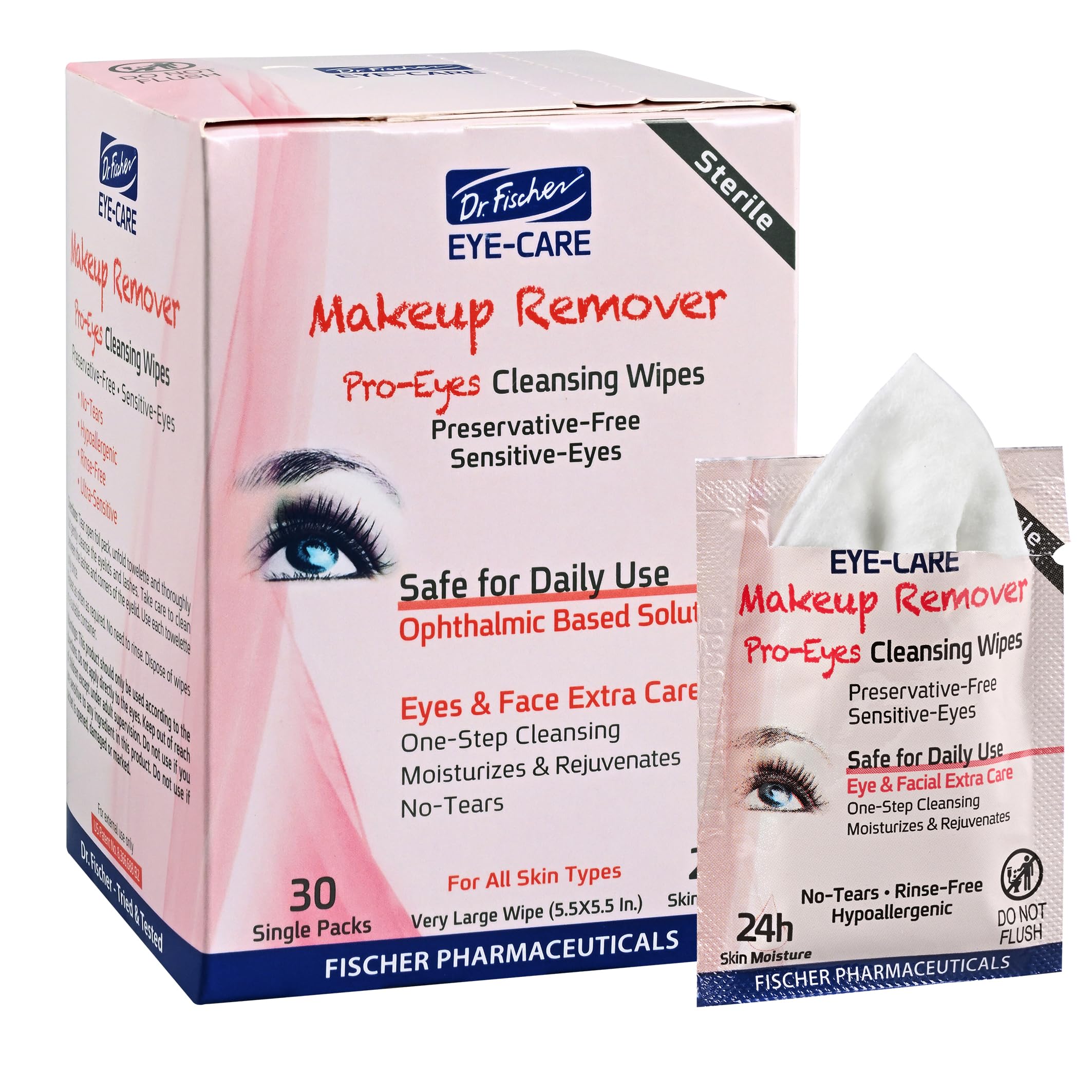 Dr. Fischer front packaging showing clean, travel-ready 30-count wipes