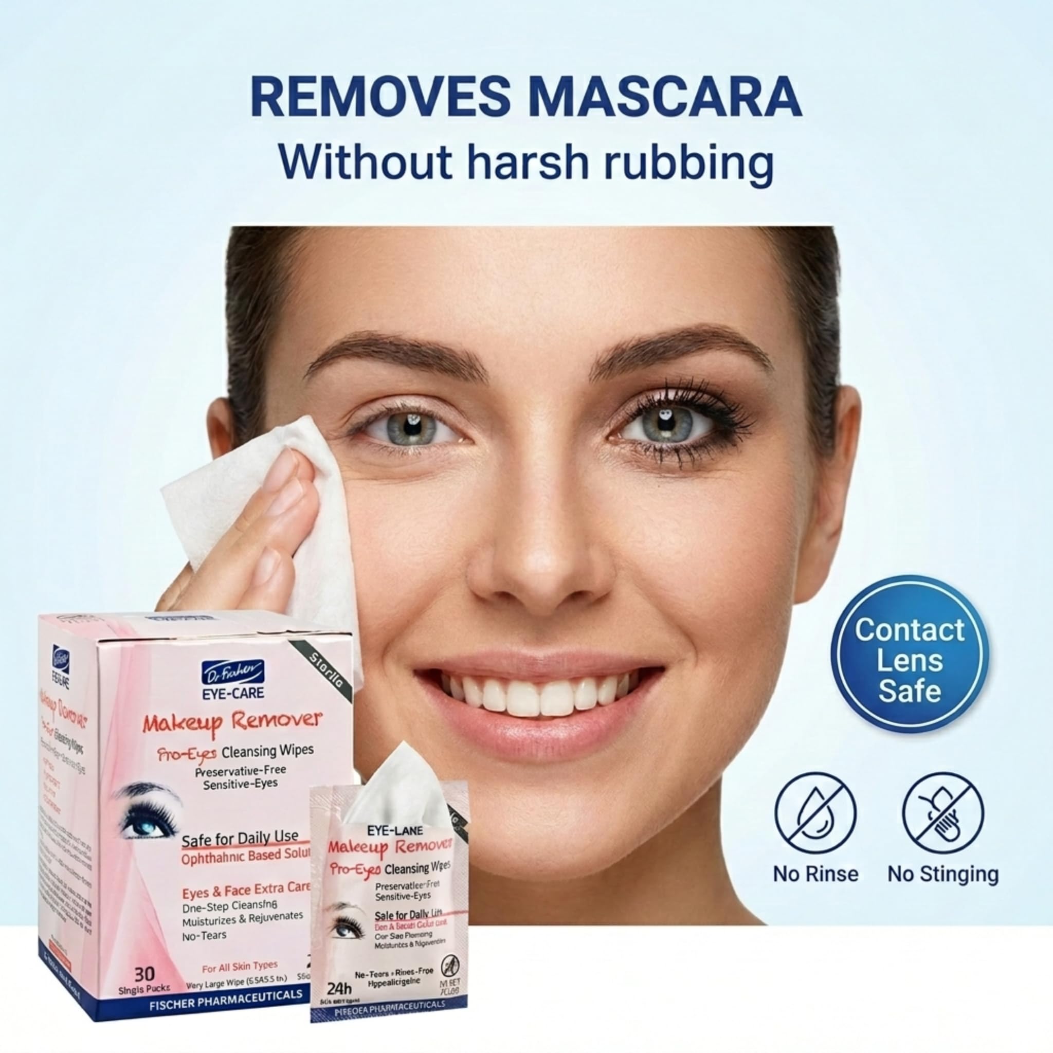 Dr. Fischer individually wrapped packet open and ready to use, hygienic benefit