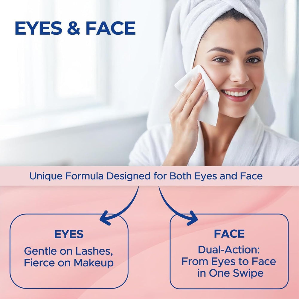 Dr. Fischer wipe being used to remove eye makeup, demonstrates quick cleansing