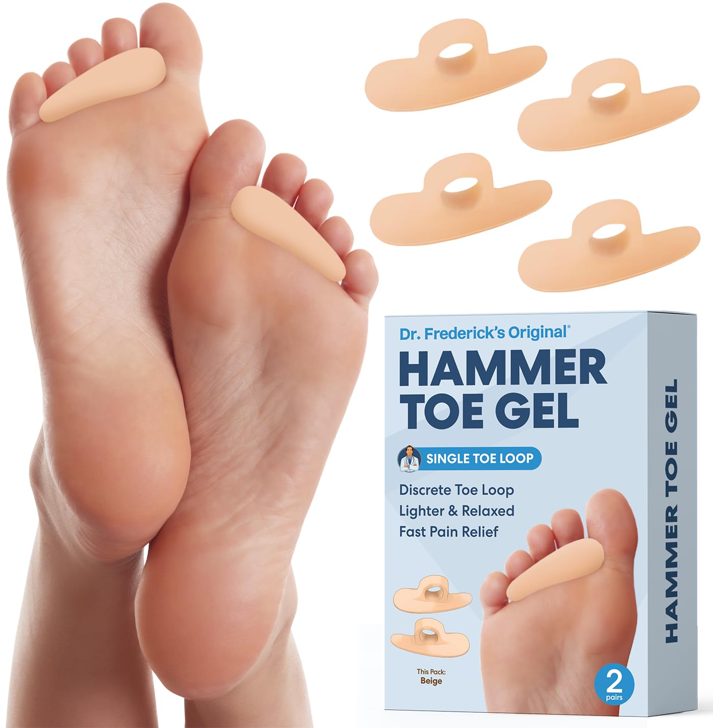 Dr. Frederick's front packaging showing two pairs and beige color, clear product info