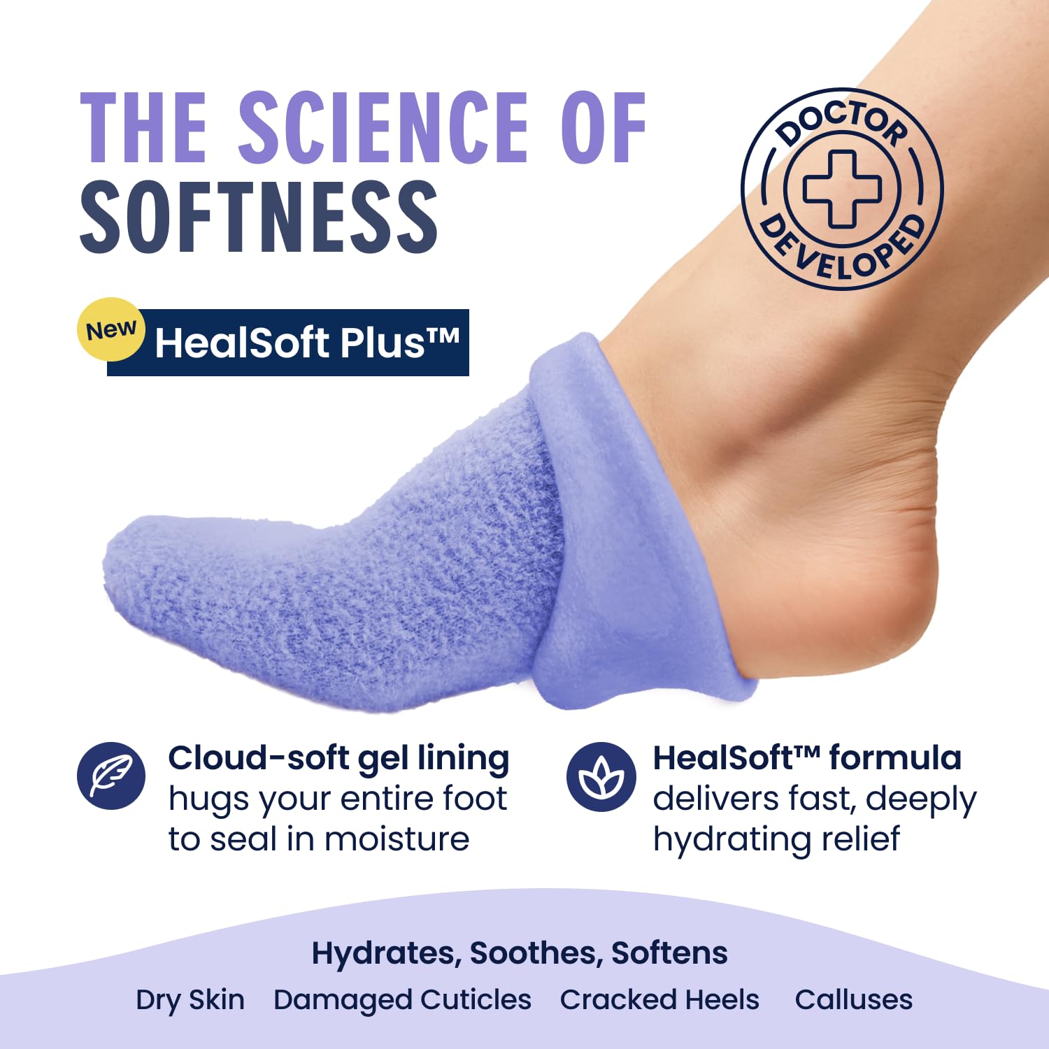 Dr. Frederick's gel socks inner gel lining close-up demonstrating moisturizing barrier