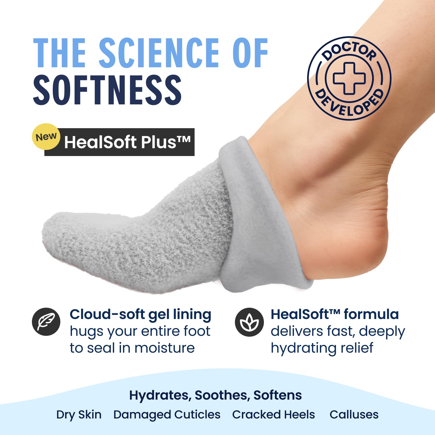 Dr. Frederick's close-up of inner HealSoft Plus gel lining and moisturizing effect