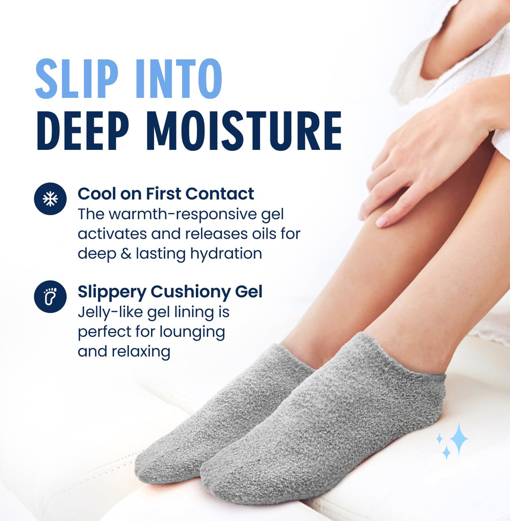 Dr. Frederick's gel socks held in hand to show scale and sizing clarity