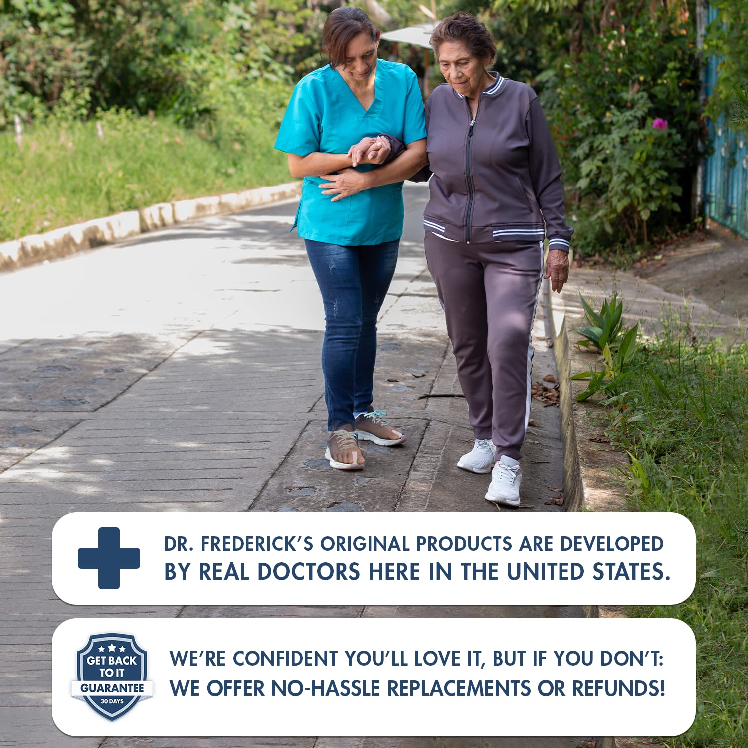 Dr. Frederick's woman walking in sneakers using spacers showing comfortable active use