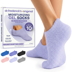 Dr. Frederick's front view of lilac leisure moisturizing gel socks shows cozy comfort benefit