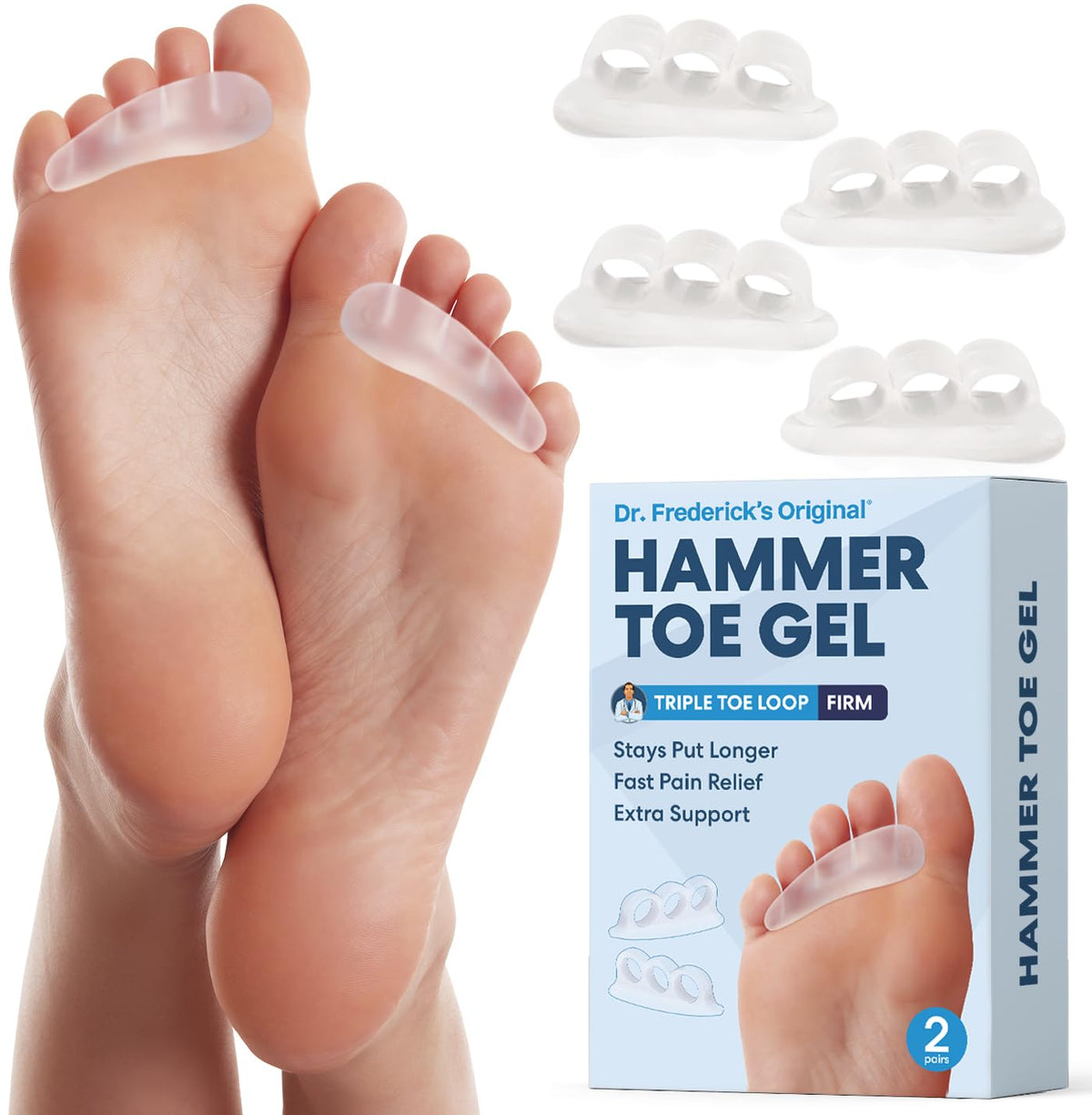 Dr. Frederick's Original front packaging showing two pairs and clear gel design for discreet comfort