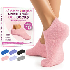 Dr. Frederick's front view of plush gel socks showing cozy exterior and brand comfort