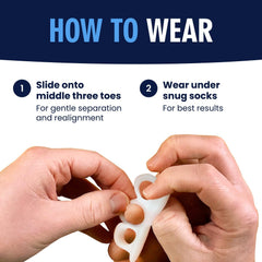 Dr. Frederick's product separating overlapping toes to demonstrate improved comfort