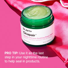 Dr.Jart+ mask on nightstand lifestyle shot suggesting restful overnight repair