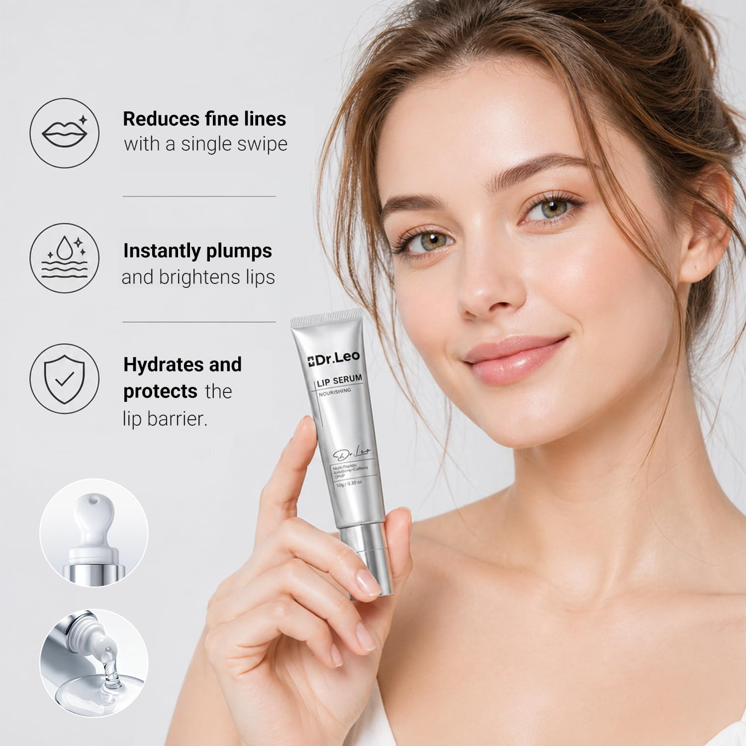 Dr.Leo balm next to palm showing 0.35oz compact size for portability