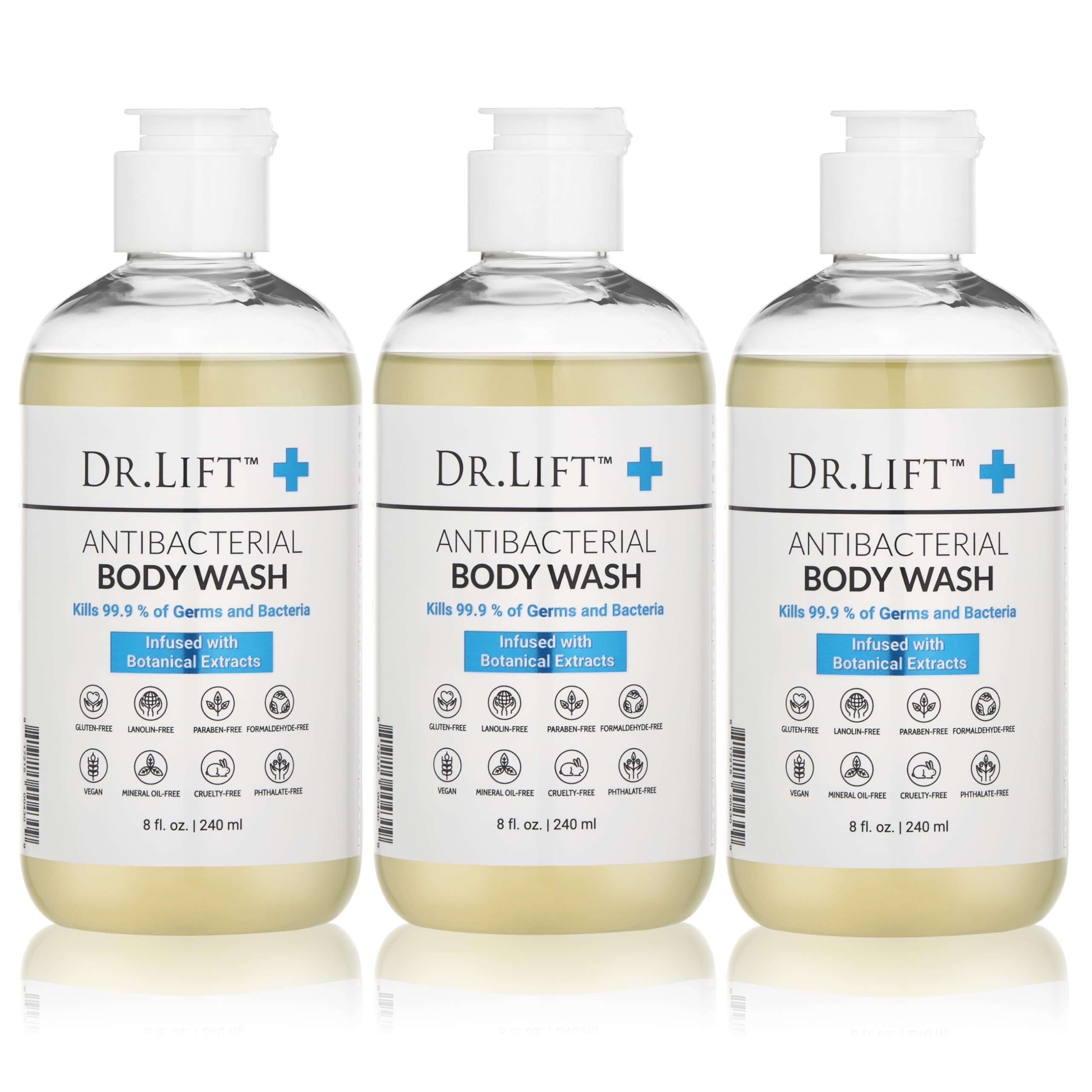 DR. LIFT front packaging showing three 8 oz bottles and clear labeling for convenience