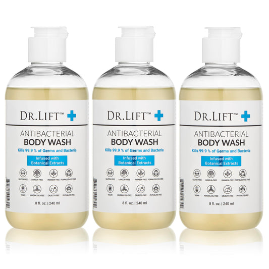 DR. LIFT front packaging showing three 8 oz bottles and clear labeling for convenience