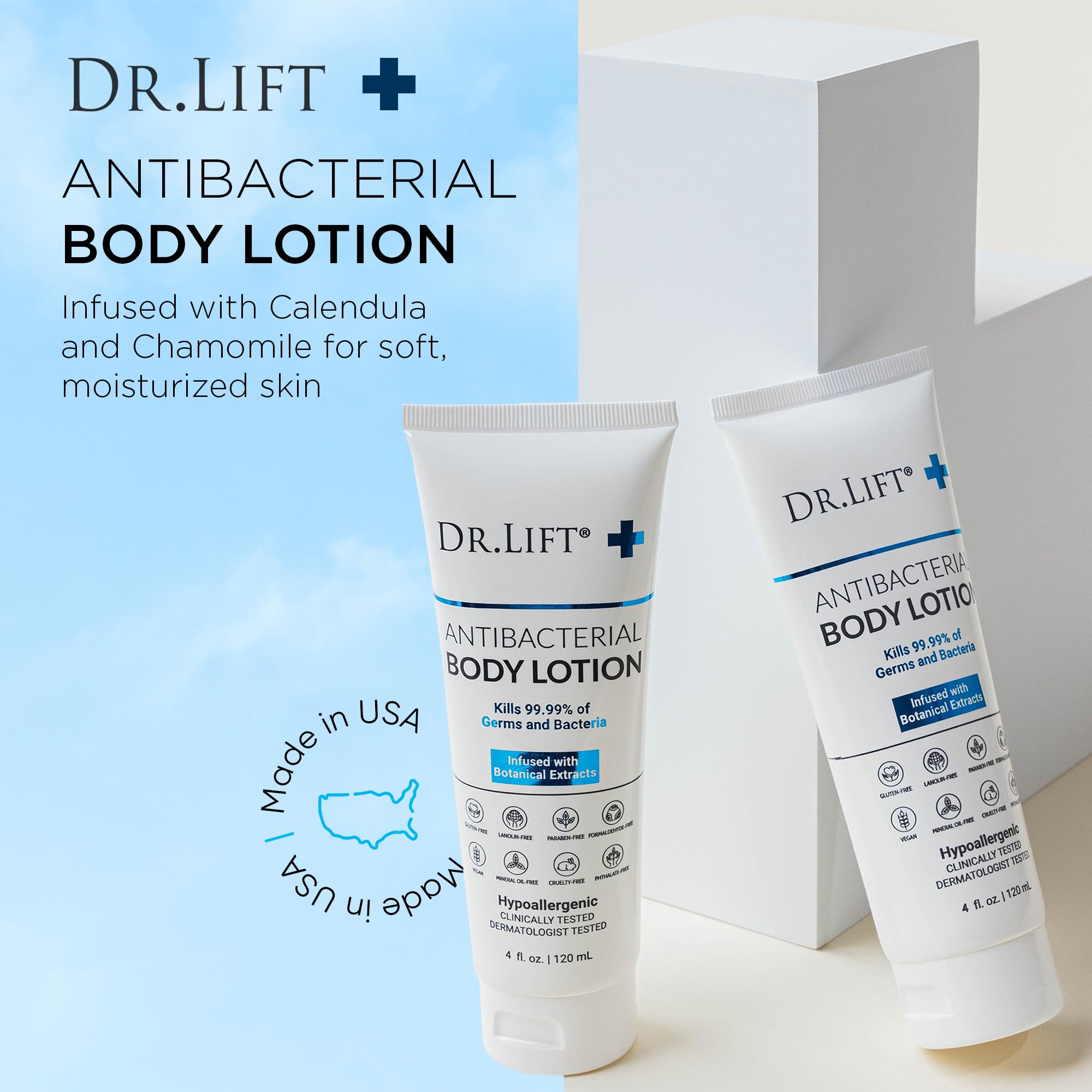 DR. LIFT on bathroom shelf in lifestyle scene showing daily routine fit